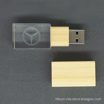 Crystal USB Flash Drives, 1-64GB Full Capacity, Good for Gifts and Promotions, Wood Cap